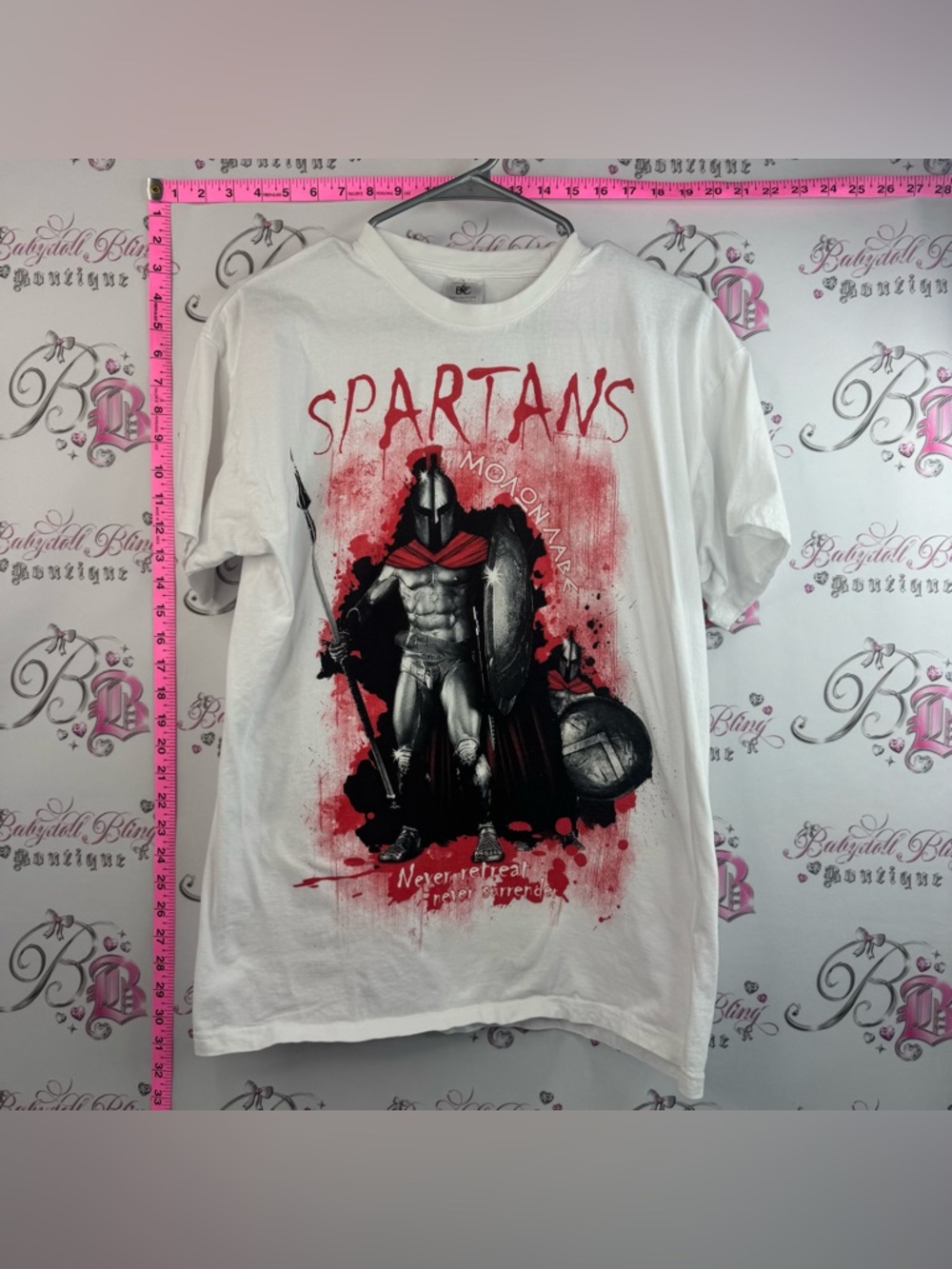 B&c collection tshirt Spartans Graphic Short Sleeve Tee White Red & Black Print